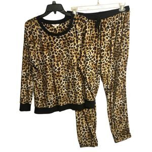 Secret Treasures Leopard Print Sleepwear Set Cozy Fleece Loungewear Size L 12-14